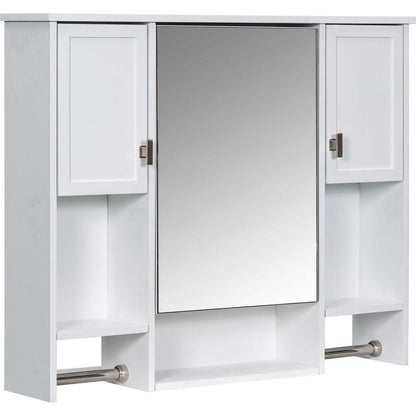 35" x 28" Modern Wall Mounted Bathroom Storage Cabinet, Bathroom Wall Cabinet with Mirror, Medicine Cabinet with Towels Bar