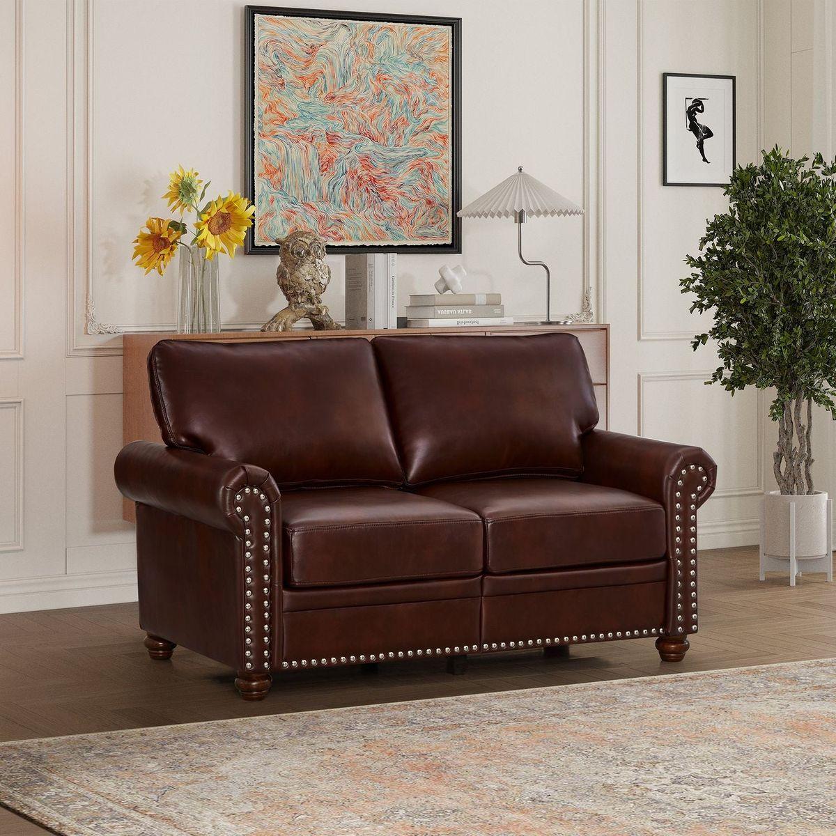 Living Room Sofa Loveseat Chair Burgundy Faux Leather