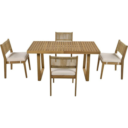 Multi-person Outdoor Acacia Wood Dining Table and Chair Set, Thick Cushions, Suitable for Balcony, Vourtyard, and Garden.