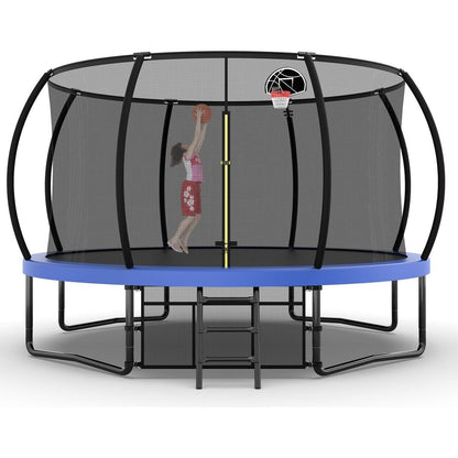 14FT Trampoline with Enclosure - Recreational Trampolines with Ladder and AntiRust Coating, ASTM Approval Outdoor Trampoline for Kids