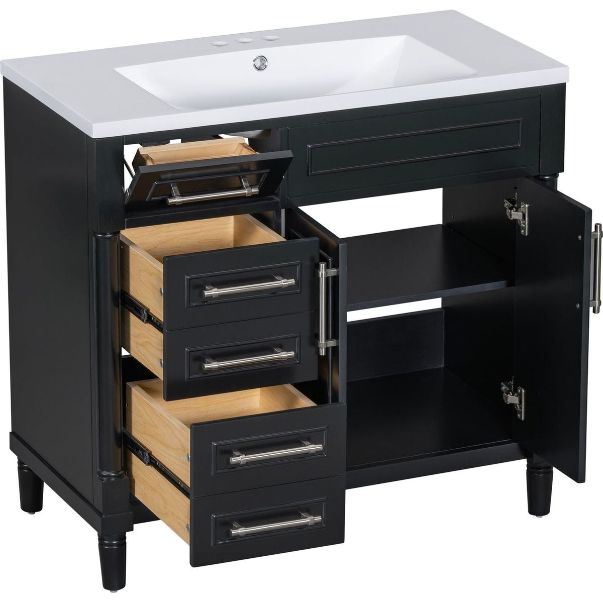 36" Bathroom Vanity with Top Resin Sink, Freestanding Bathroom Storage Cabinet with 2 Drawers and a Tip-out Drawer, Solid Wood Frame Vanity Set, Height Adjustable Shelf