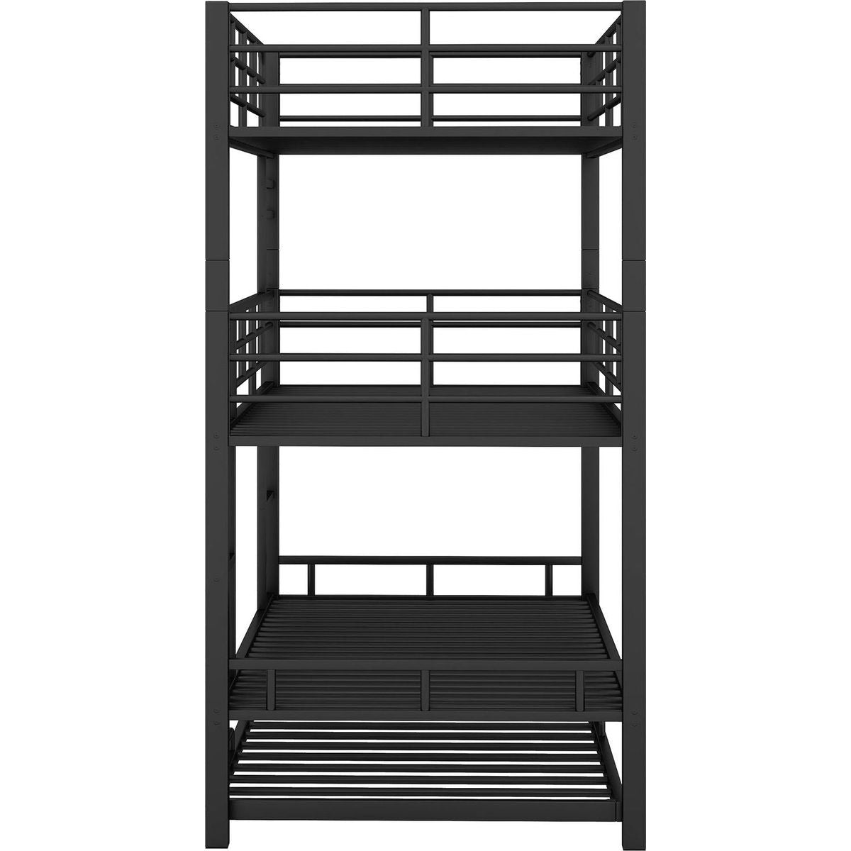 Metal Twin Size Triple Bunk Bed With Trundle, Black