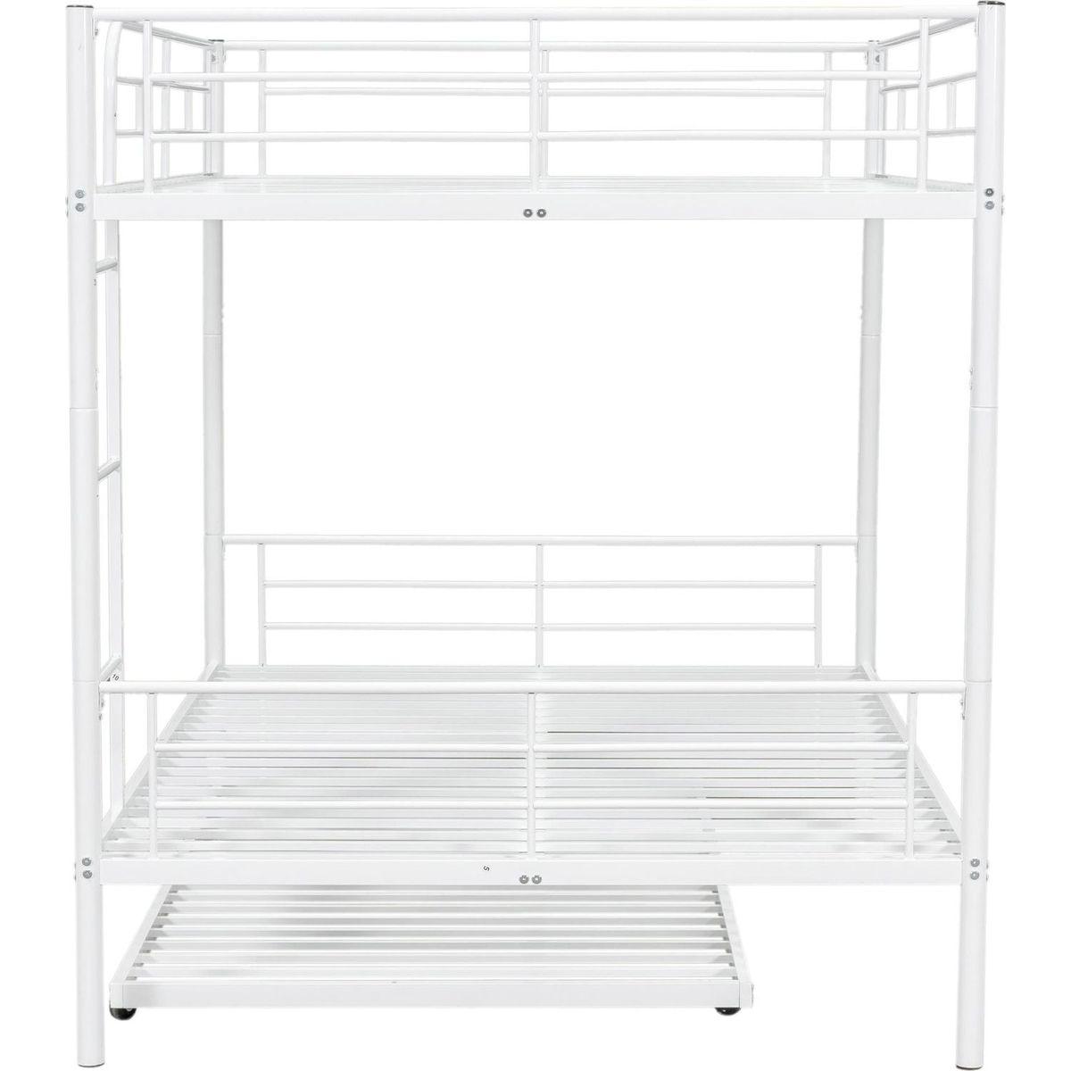 Full Over Full Metal Bunk Bed with Trundle, White