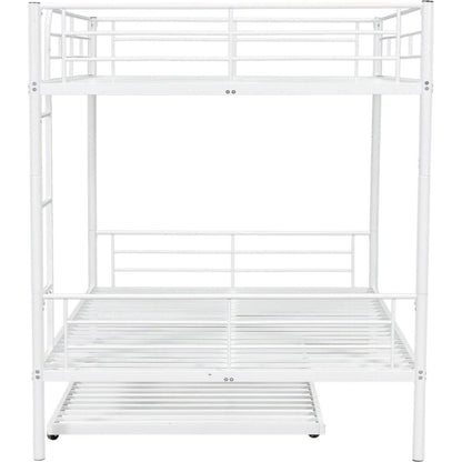 Full Over Full Metal Bunk Bed with Trundle, White