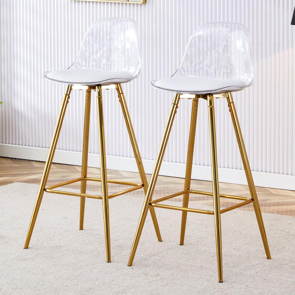 Modern comfortable cushioned bar chair with metal legs, fashionable design suitable for dining, kitchen, terrace, and living room chairs.