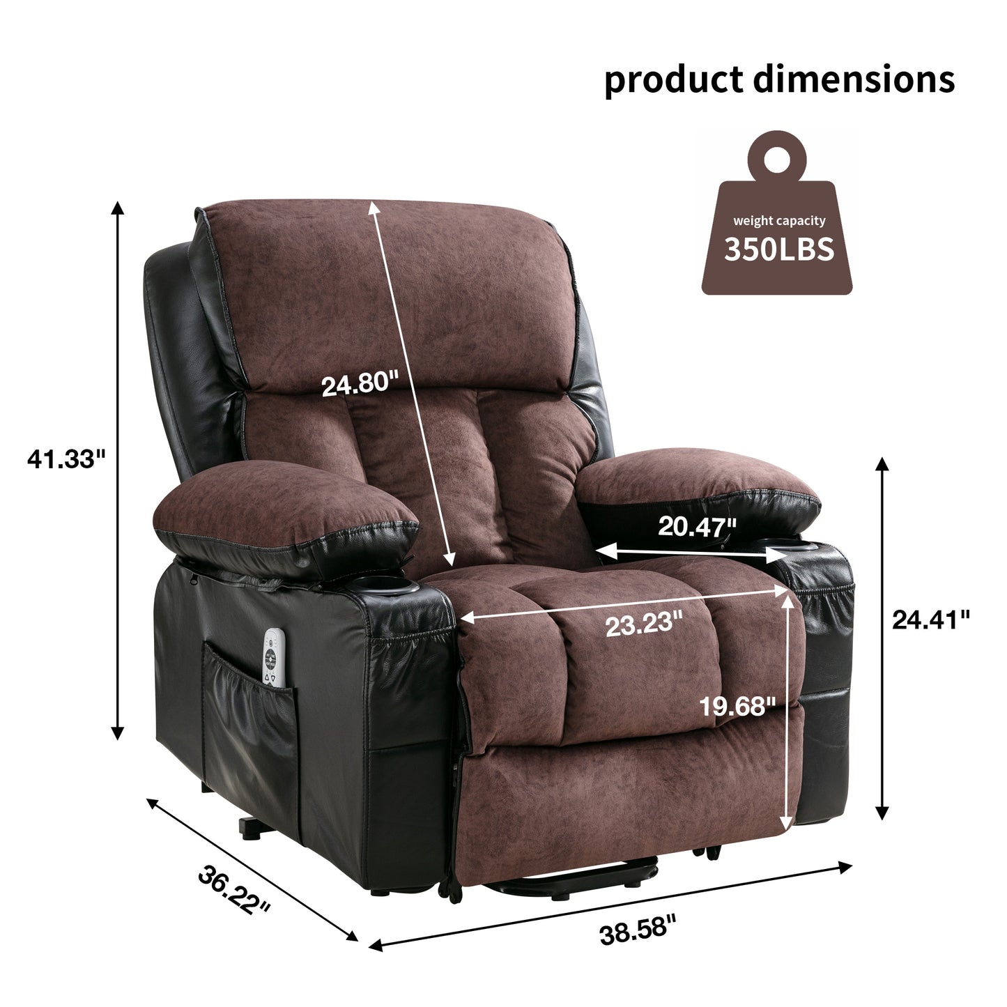 Power Lift Recliner Chair Recliners for Elderly with Heat and Massage Recliner Chair for Living Room with Infinite Position and Side Pocket,USB Charge Port.BLACKBROWN