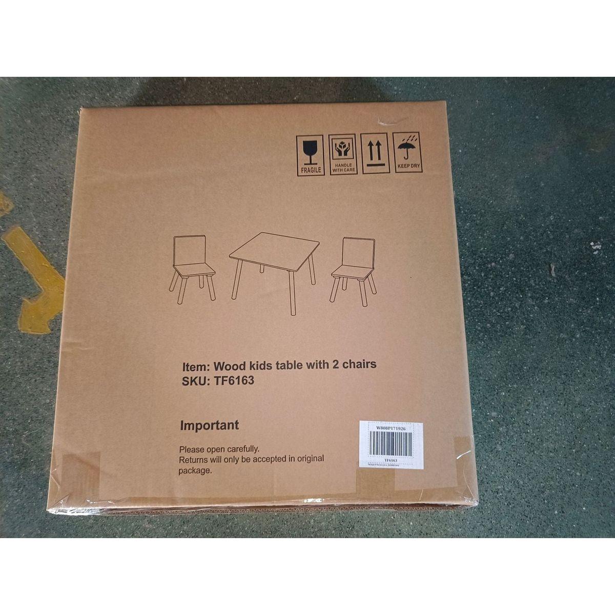 Kids Table and 2 Chairs Set, 3 Pieces Toddler Table and Chair Set, Wooden Activity Play Table Set (White)