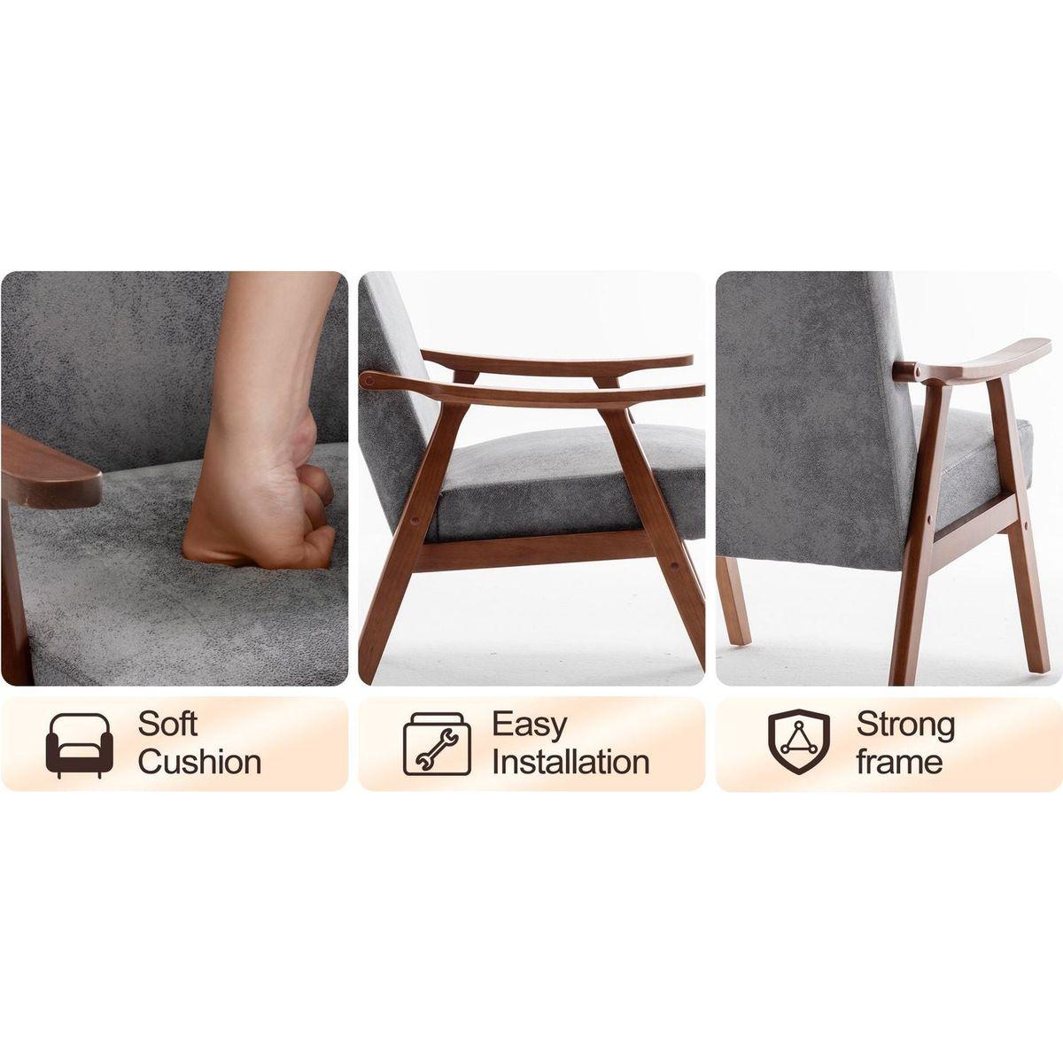 Mid-Century Modern Chair, Living Room Chair with Solid Wood Frame, Accent Chair Extra-Thick Backrest, Wingback Chair for Bedroom, Reading Room, Living Room, Lounge Chair Indoor