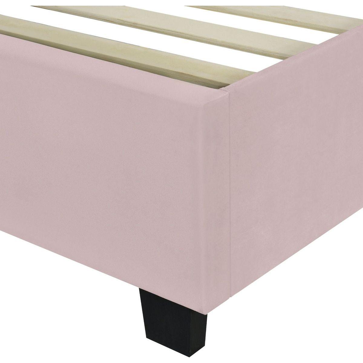 Full Size Upholstered Platform Bed with Big Headboard, Bedroom Furniture, Velvet, Pink