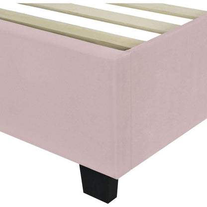 Full Size Upholstered Platform Bed with Big Headboard, Bedroom Furniture, Velvet, Pink