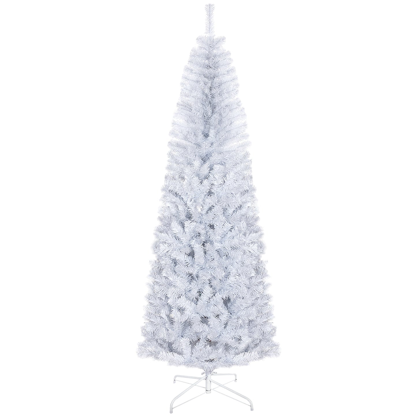 HOMCOM 7ft Pencil Christmas Tree, Unlit Artificial Christmas Tree Slim Douglas Fir Xmas Tree with Realistic Branches, Halloween Tree with 818 Tips, White
