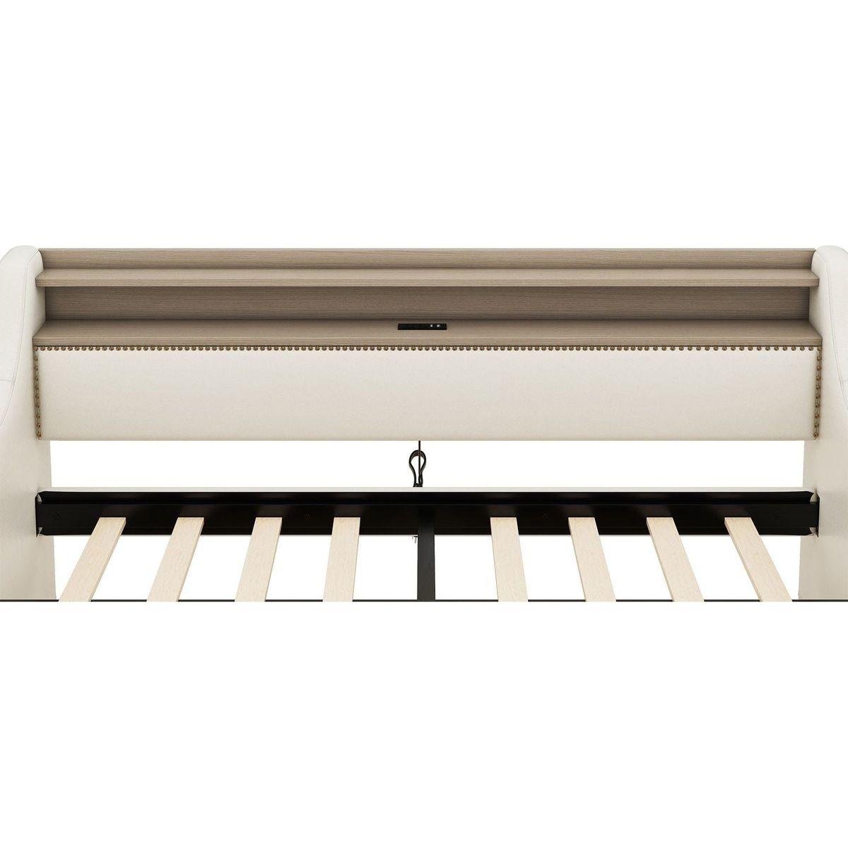 Twin Size Daybed with Storage Drawers, Upholstered Daybed with Charging Station and LED Lights, Beige