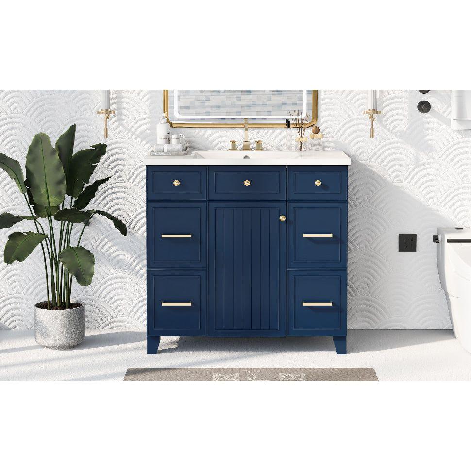 36" Bathroom Vanity Cabinet with Sink Top Combo Set, Navy Blue, Single Sink, Shaker Cabinet with Soft Closing Door and Drawer