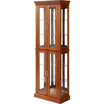 Curio Cabinet Lighted Curio Diapaly Cabinet with Adjustable Shelves and Mirrored Back Panel, Tempered Glass Doors (Walnut, 6 Tier), (E26 light bulb not included)