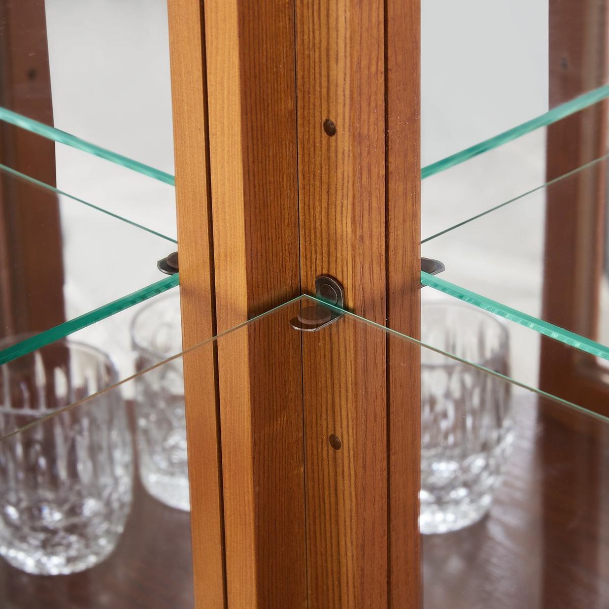 Corner Curio Cabinet with Lights, Adjustable Tempered Glass Shelves, Mirrored Back, Display Cabinet,Oak (E26 light bulb not included)