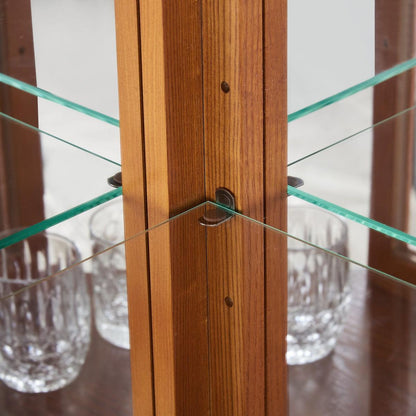 Corner Curio Cabinet with Lights, Adjustable Tempered Glass Shelves, Mirrored Back, Display Cabinet,Oak (E26 light bulb not included)