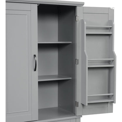 Bathroom Storage Cabinet with Doors and Drawer, Multiple Storage Space, Adjustable Shelf, Grey