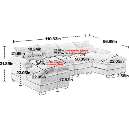 Modern Large chenille Fabric U-Shape Sectional Sofa