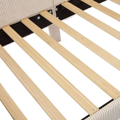 Twin Size L-Shaped Corduroy Daybed,Upholstered Bed Frame with 2 Storage Drawers, Beige