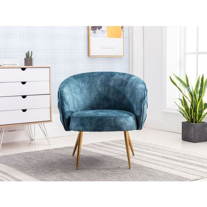 Gorgeous Living Room Accent Chair 1pc Button-Tufted Back Covering Blue Fabric Upholstered Metal Legs