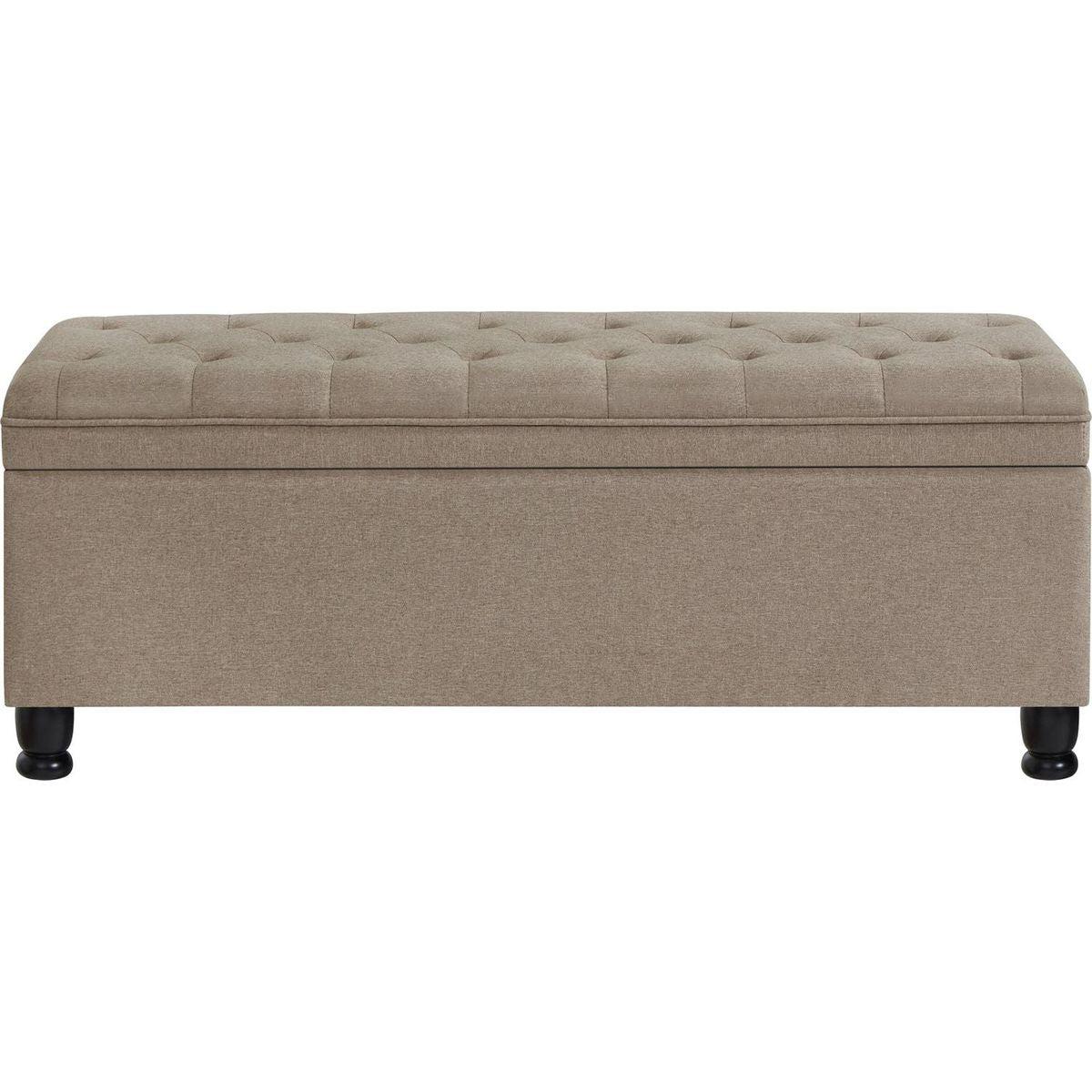 Upholstered tufted button storage bench, Linen fabric entry bench with spindle wooden legs, Bed bench- Linen