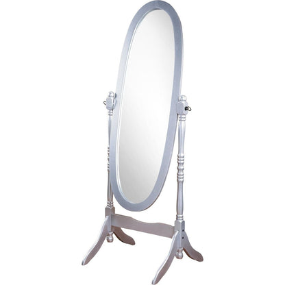 Traditional Queen Anna Style Wood Floor Cheval Mirror, Silver Finish
