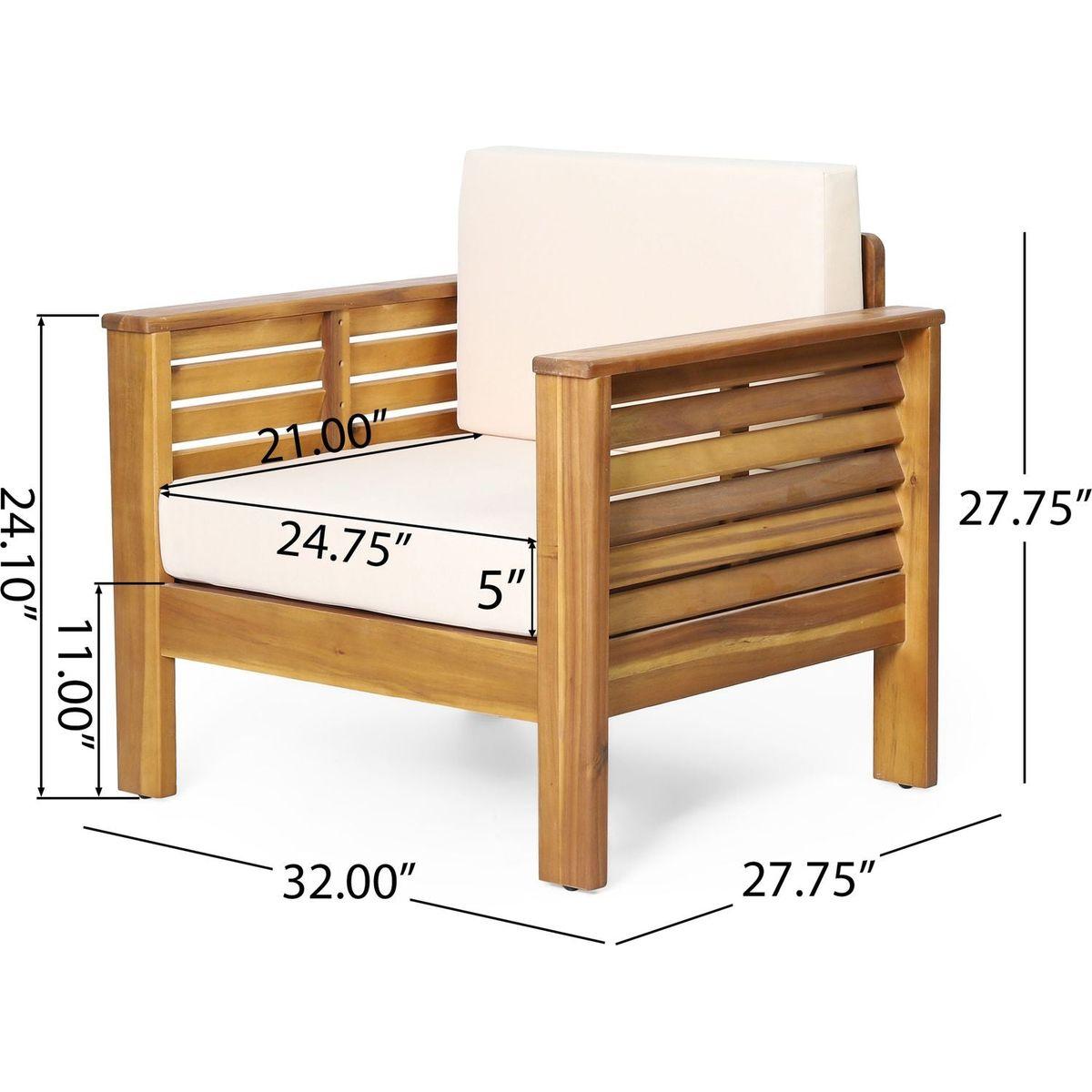 Teak Acacia Wood Loveseat and Coffee Table Set with Cream Cushions