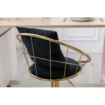 Black velvet bar chair, pure gold plated, unique design,360 degree rotation, adjustable height,Suitable for Dining room and bar,set of 2