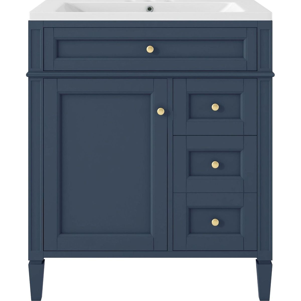 30" Bathroom Vanity with Top Sink, Modern Bathroom Storage Cabinet with 2 Drawers and a Tip-out Drawer, Single Sink Bathroom Vanity