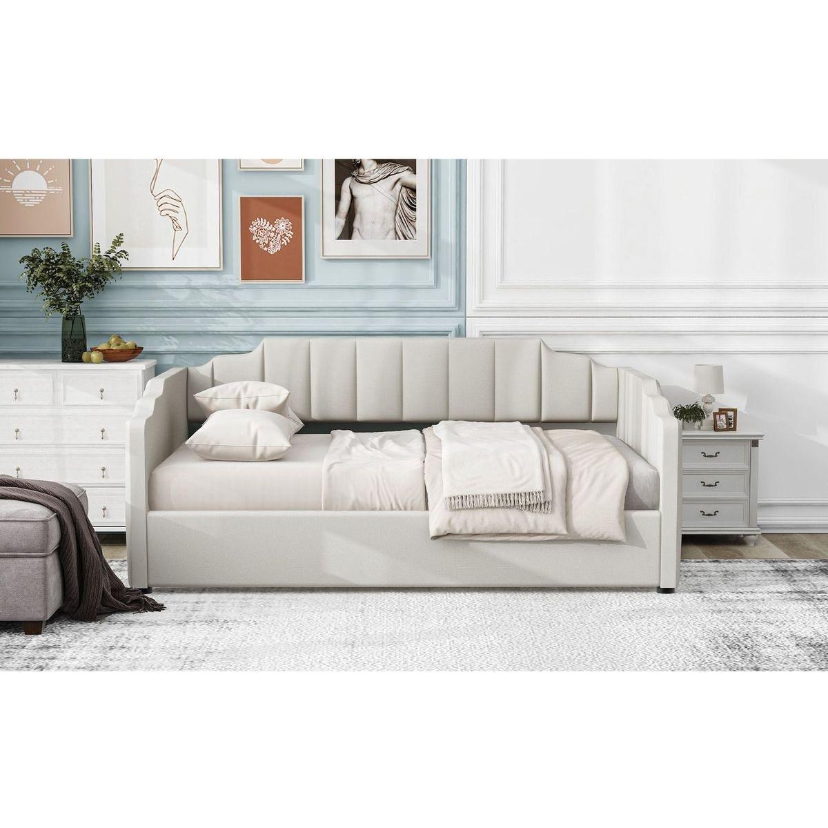 Upholstered Daybed with Underneath Storage,Full Size, White