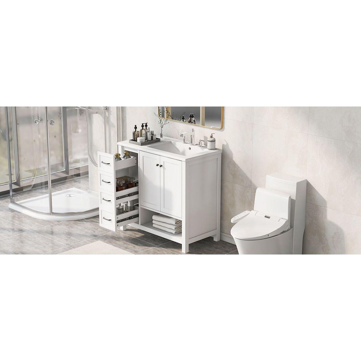 36" Bathroom Vanity with Sink Top, Bathroom Vanity Cabinet with Two Doors and Two Drawers, Solid Wood, Open shelf, MDF Boards, One Package, White