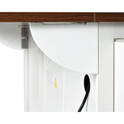 54.5" Farmhouse Kitchen Island with Power Outlet, Kitchen Storage Island with Internal Storage Rack, Drop Leaf, Spice Rack, Rolling Kitchen Cart on Wheels, for Home, Kitchen and Dining Room,White