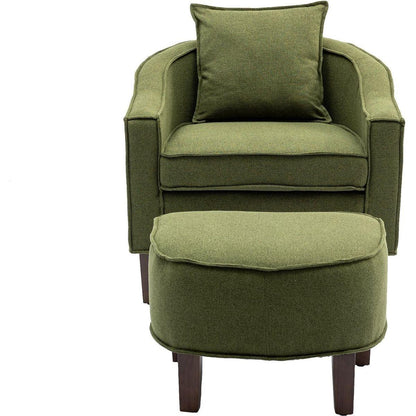 Accent Chair with Ottoman, Mid Century Modern Barrel Chair Upholstered Club Tub Round Arms Chair for Living Room