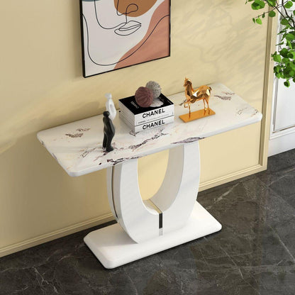 Modern Simple Glossy White Rectangular Counter Bar Table 47.24" x 18.11" x 29.52" For Living Room Bedroom Bedside Entrance House Balcony Office Bathroom.