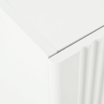 Luxury Fluted TV Stand for TVs Up to 80", Modern Entertainment Center with Storage Cabinets & Drawers, Smooth Media Console with Golden Wood Grain Legs for Living Room, White