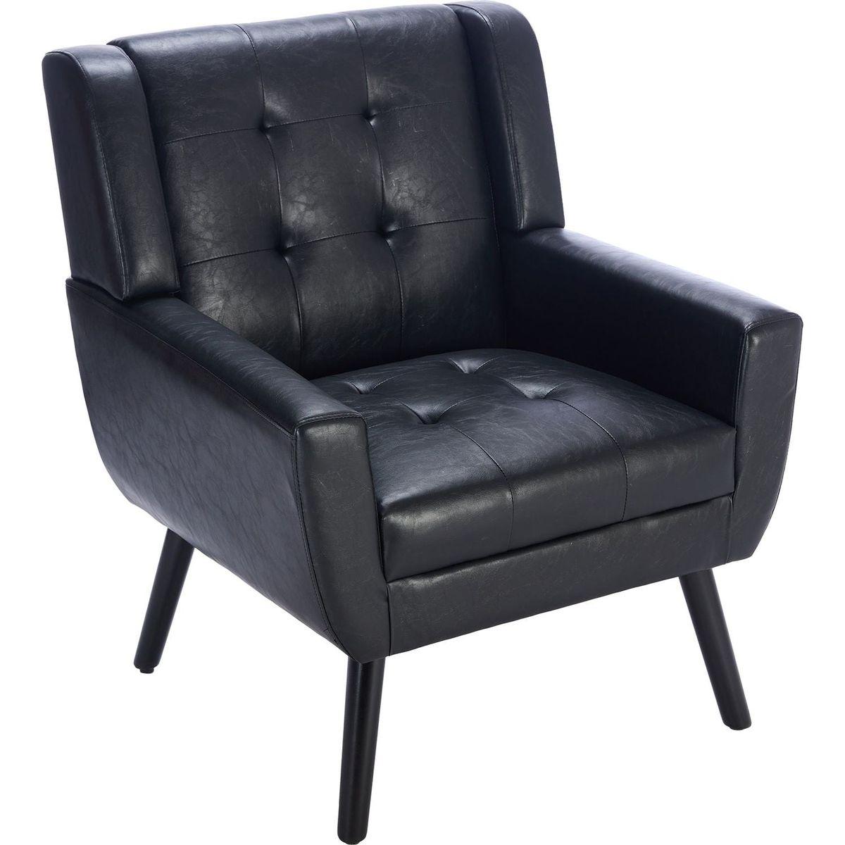 Modern Soft Leather Material Ergonomics Accent Chair Living Room Chair Bedroom Chair Home Chair With Black Legs For Indoor Home-Black PU