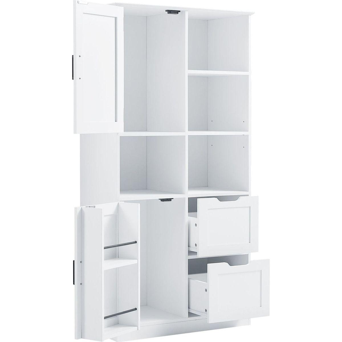 Bathroom Storage Cabinet with Doors and Drawers, Multiple Storage Space, Freestanding Style, Open Shelve, Adjustable Shelf, White