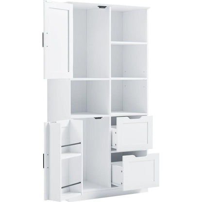 Bathroom Storage Cabinet with Doors and Drawers, Multiple Storage Space, Freestanding Style, Open Shelve, Adjustable Shelf, White