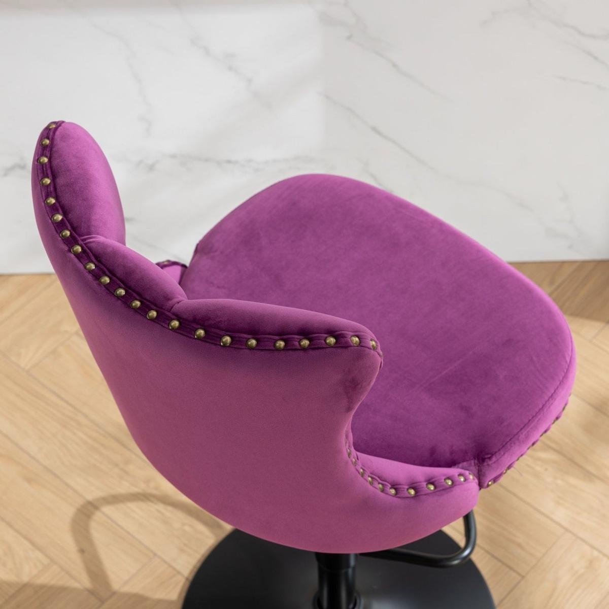 Swivel Velvet Barstools Adjusatble Seat Height from 25-33 Inch,17.7inch base, Modern Upholstered Bar Stools with Backs Comfortable Tufted for Home Pub and Kitchen Island,Purple,Set of 2