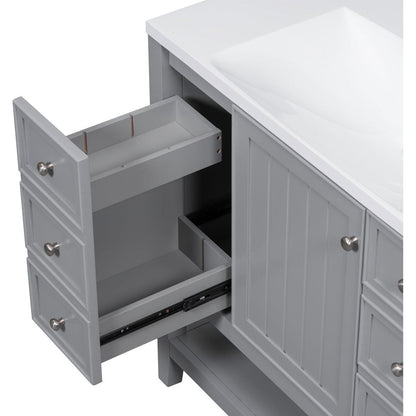 36" Bathroom Vanity with Sink Combo, One Cabinet and Three Drawers, Solid Wood and MDF Board, Grey