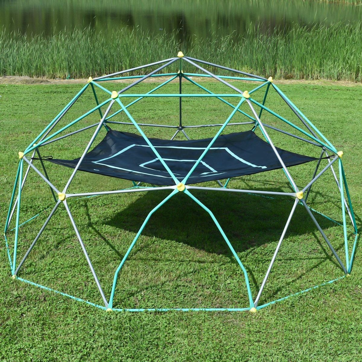 12ft Geometric Dome Climber Play Center, Kids Climbing Dome Tower with Hammock, Rust & UV Resistant Steel Supporting 1000 LBS