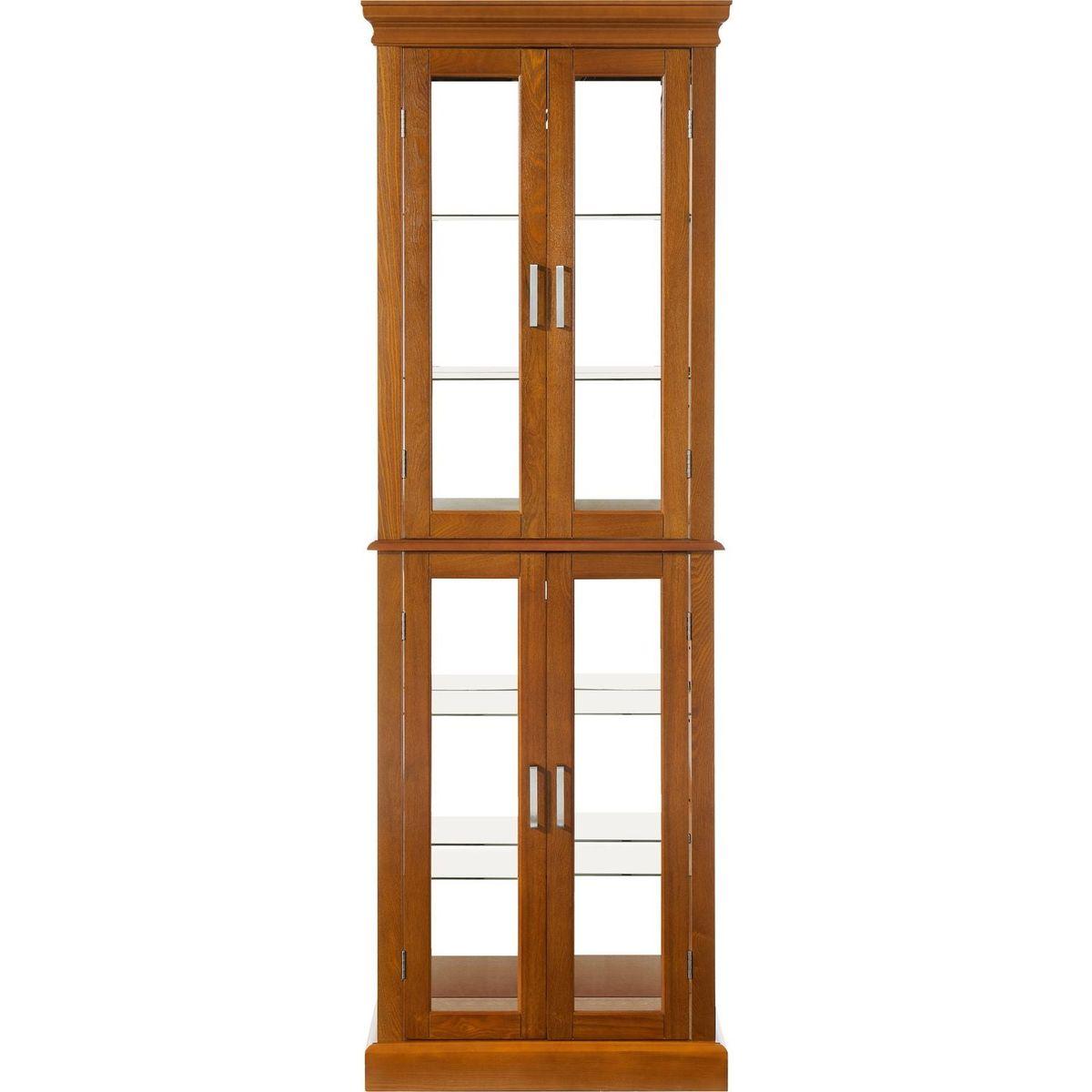 Curio Cabinet Lighted Curio Diapaly Cabinet with Adjustable Shelves and Mirrored Back Panel, Tempered Glass Doors (OAK, 6 Tier), (E26 light bulb not included)