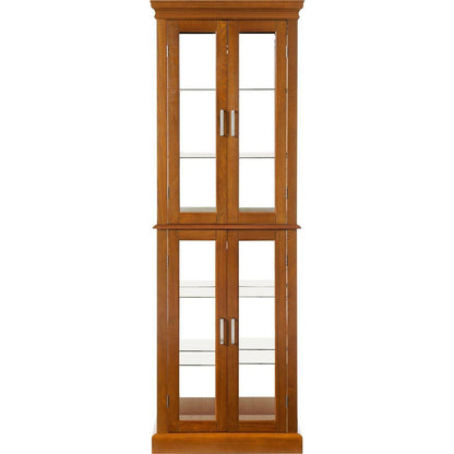 Curio Cabinet Lighted Curio Diapaly Cabinet with Adjustable Shelves and Mirrored Back Panel, Tempered Glass Doors (OAK, 6 Tier), (E26 light bulb not included)