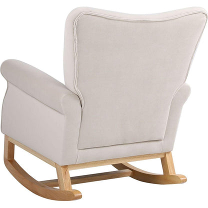 Baby Room High Back Rocking Chair Nursery Chair, Comfortable Rocker Fabric Padded Seat, Modern High Back Armchair