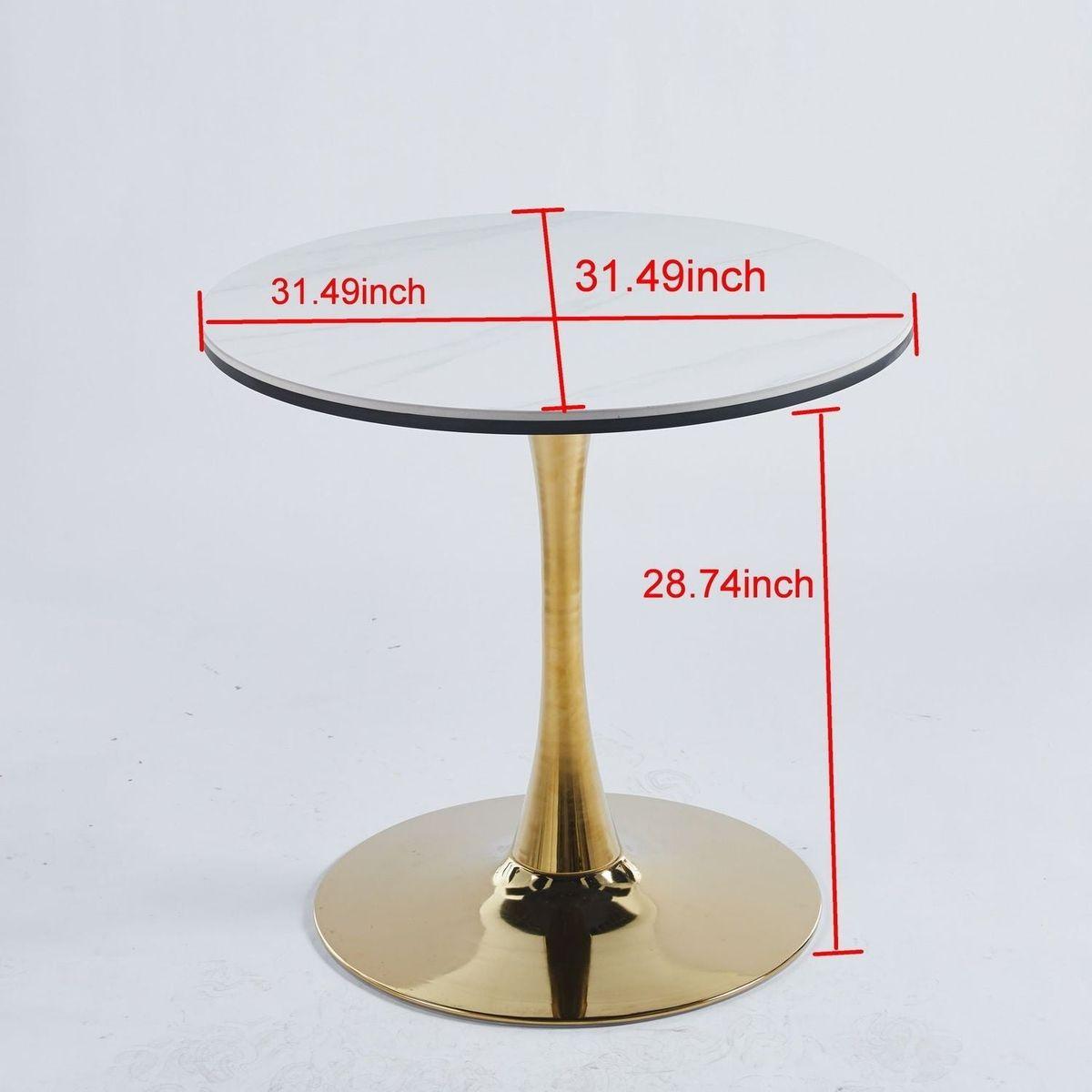 31.5"GOLDEN AND WHITE Tulip Table Mid-century Dining Table for 2-4 people With Round Mdf Table Top, Pedestal Dining Table, End Table Leisure Coffee Table,ceramic and MDF top - Streamdale Furniture
