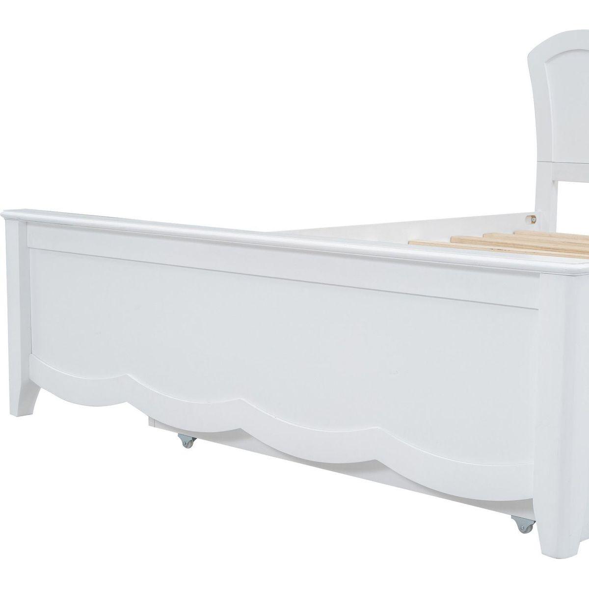 Full Size Wood Platform Bed with Headboard and Twin Size Trundle, White - Streamdale Furniture