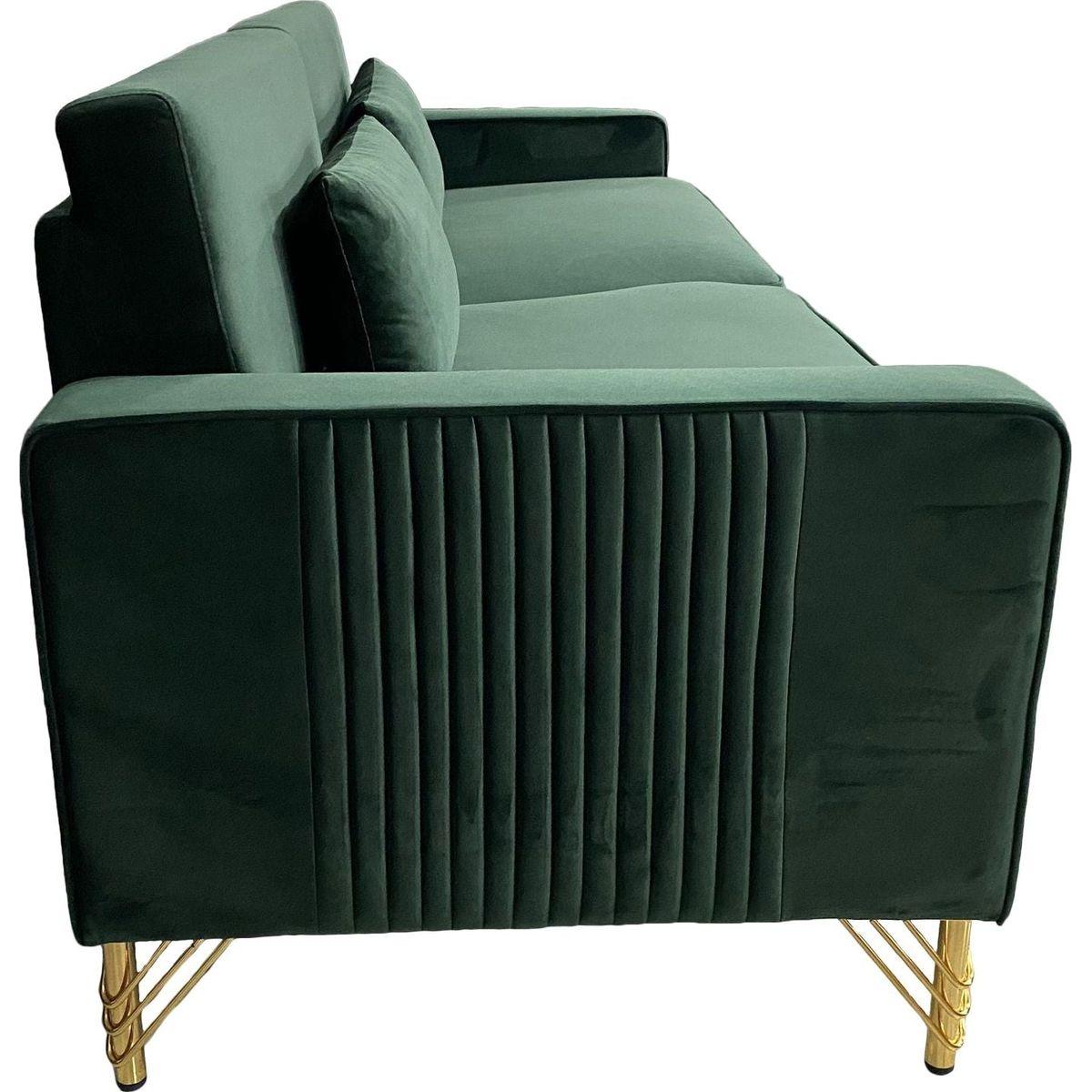 FX-P18-RG2(SOFA) Luxury Emerald Green Velvet Sofa with Gold Accents - Modern 3-Seat Couch with Plush Cushions, Perfect for Living Room and Office Decor