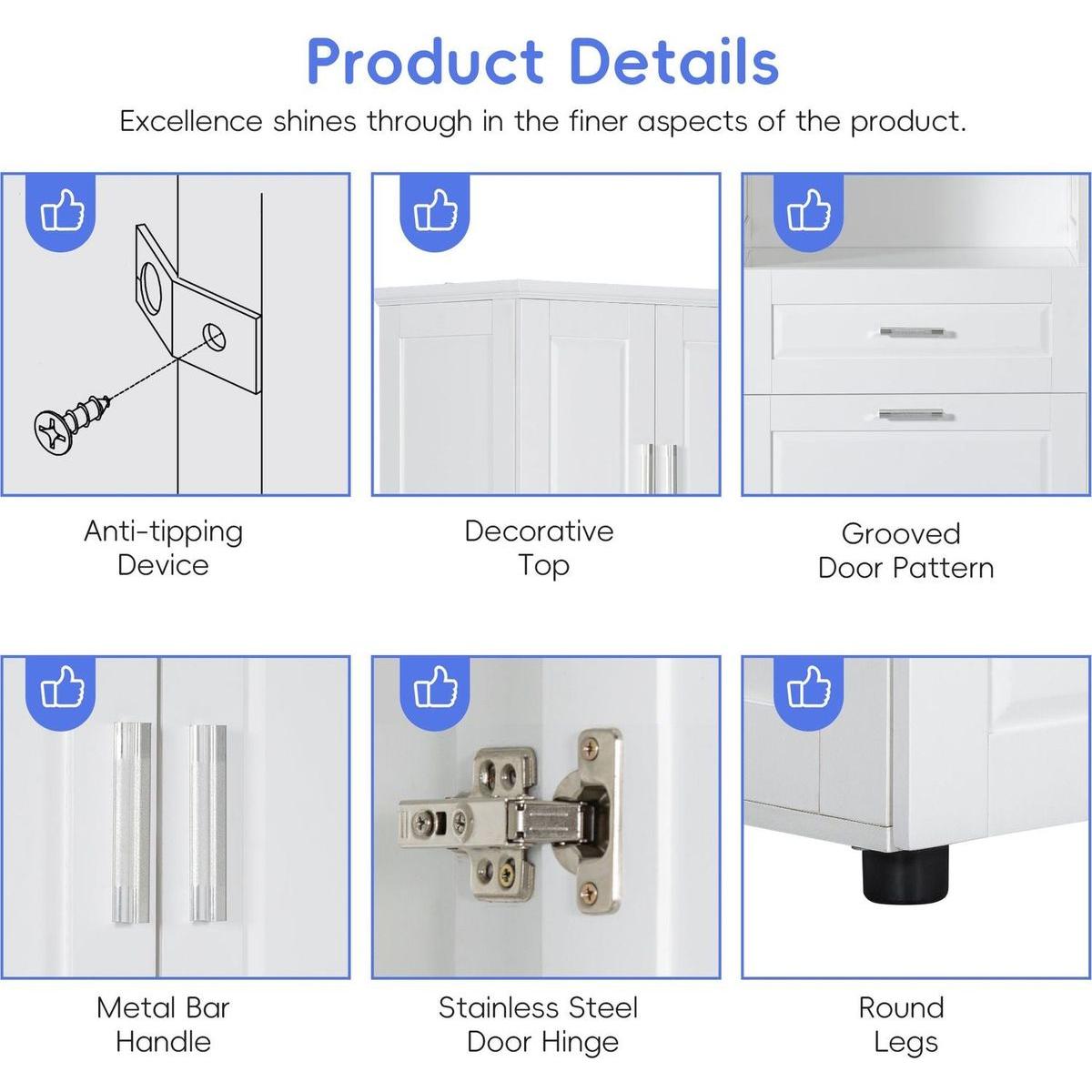 Tall Bathroom Cabinet with Laundry Basket, Large Storage Space Tilt-Out Laundry Hamper and Upper Storage Cabinet, White