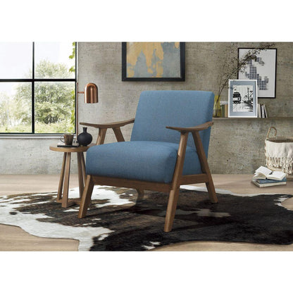 Modern Home Furniture Blue Fabric Upholstered 1pc Accent Chair Cushion Back and Seat Walnut Finish Solid Rubber Wood Furniture