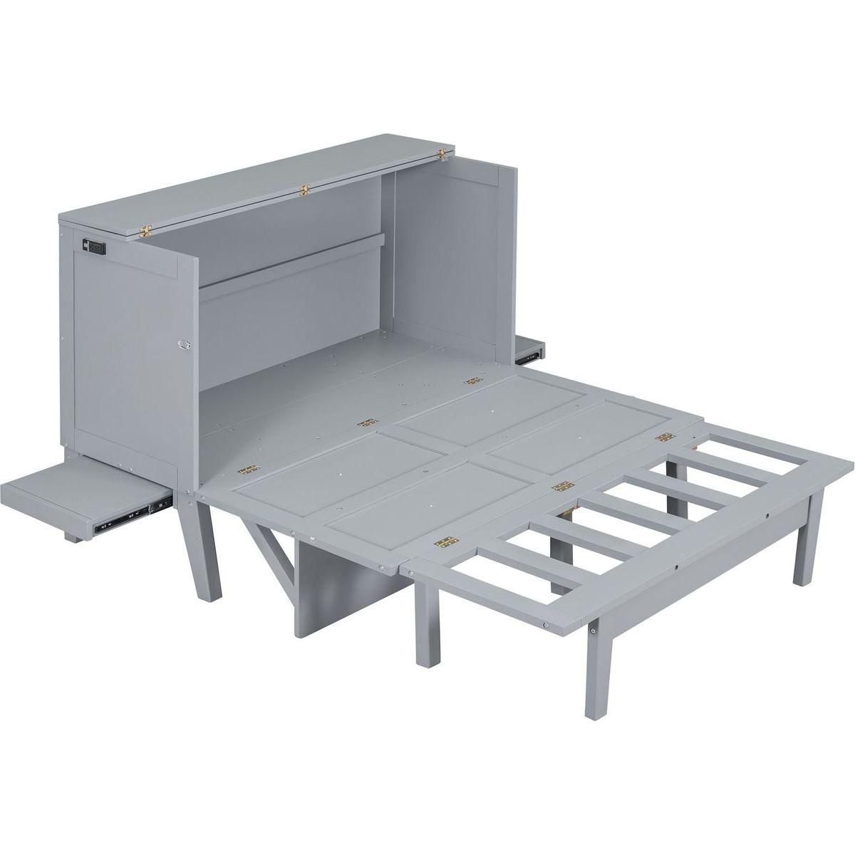 Full Size Murphy Bed with USB Port and removable Shelves on Each Side,Gray